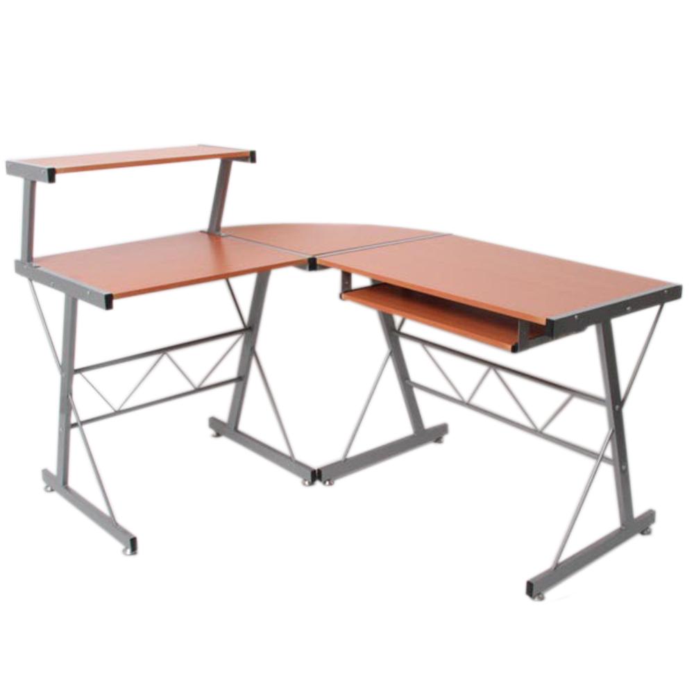Computertafel in hout en aluminium EASY LINE, Heel Ruim, Kleur Beuk 140x115x72cm