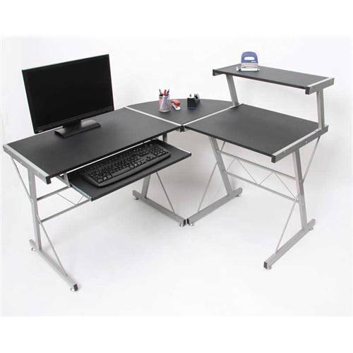 Computertafel in hout en aluminium EASY LINE, Heel Ruim, Kleur Zwart 140x115x72cm