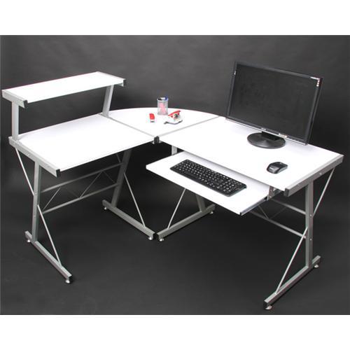 Computertafel in hout en aluminium EASY LINE, Heel Ruim, Kleur Wit 140x115x72cm