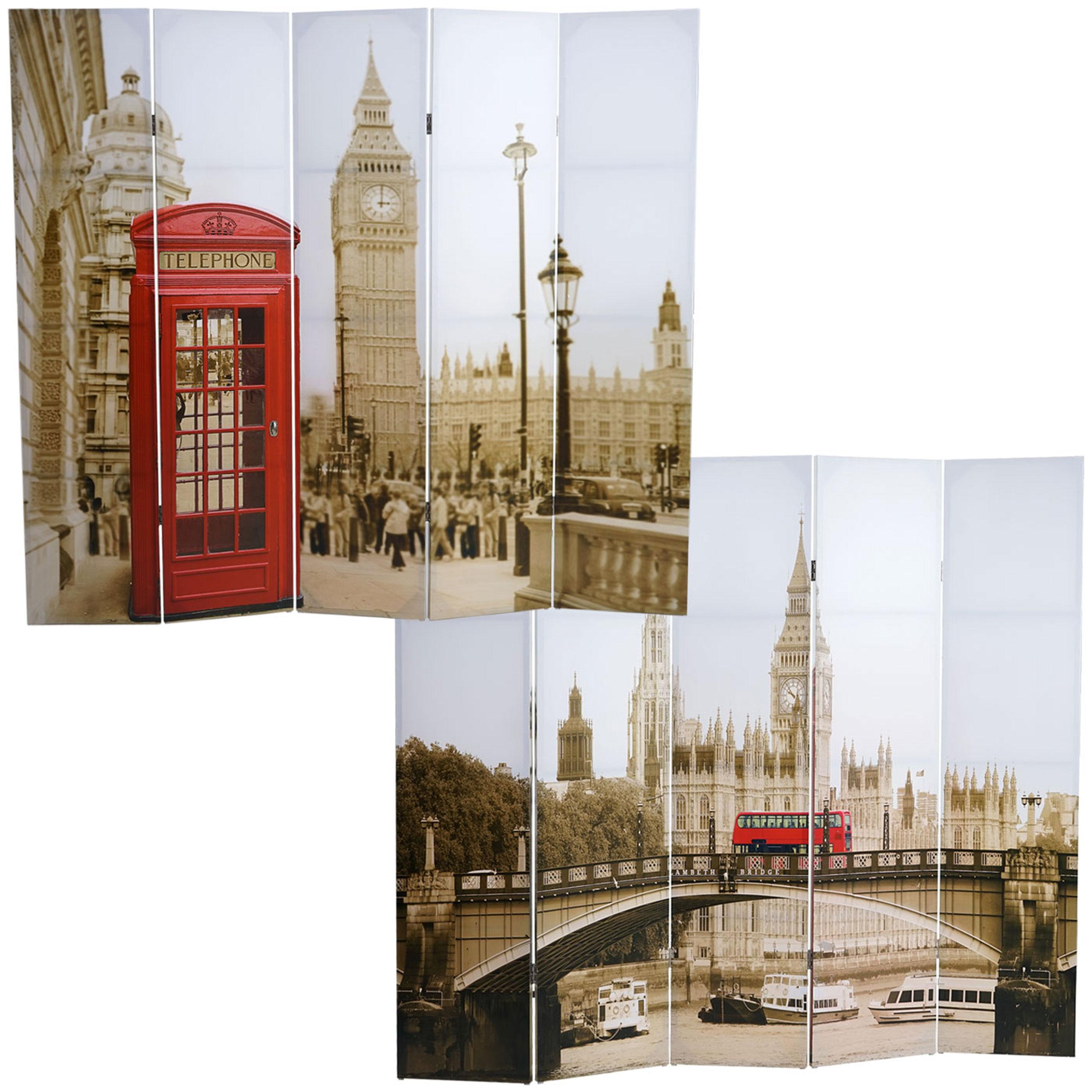Scheidingswand 5 panelen LONDEN, 180x200x2,5cm, Vintage Stijl, Houten Structuur