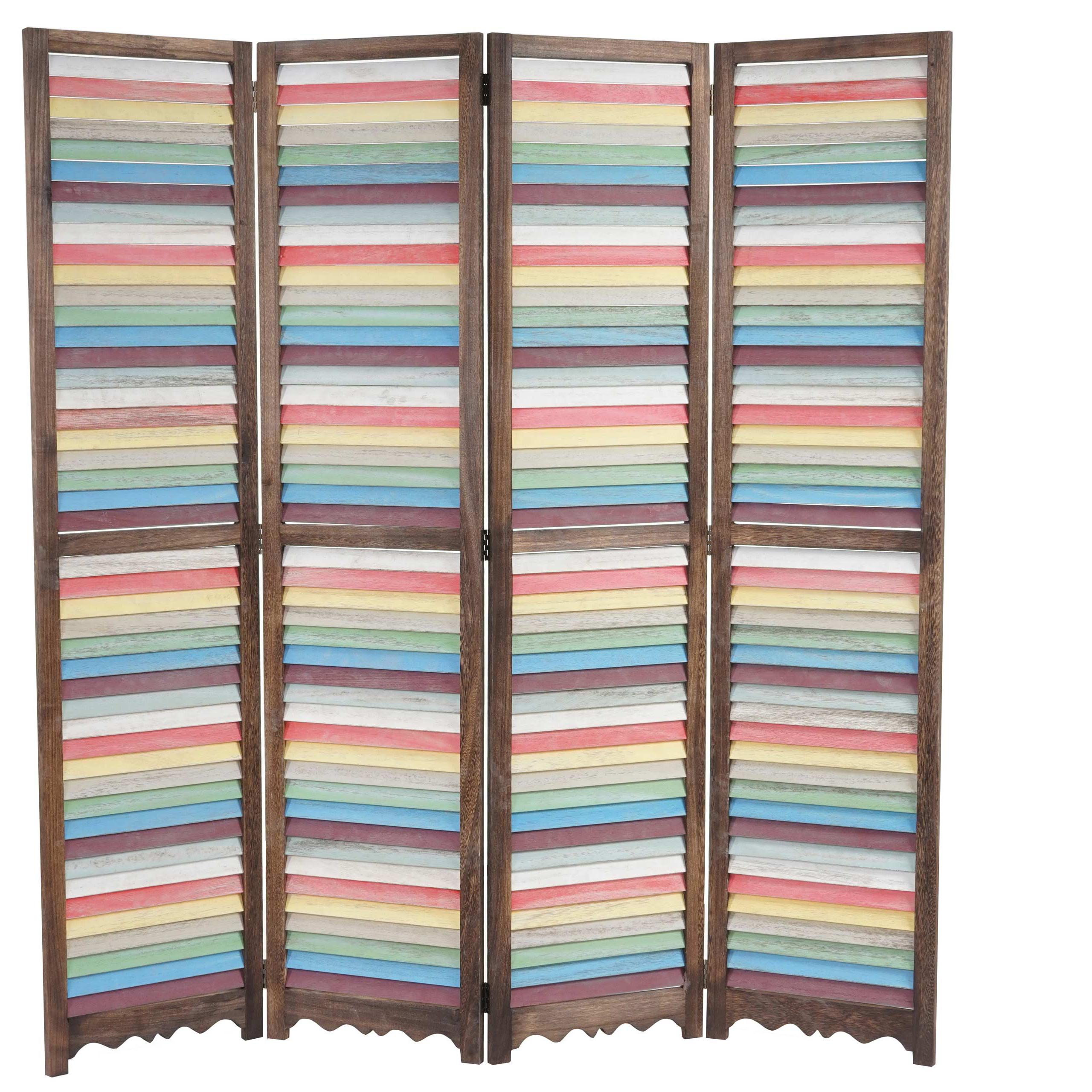 Scheidingswand met 4 panelen GERD, 170x160x2cm, Bruine Houten Structuur en Kleurrijk Motief