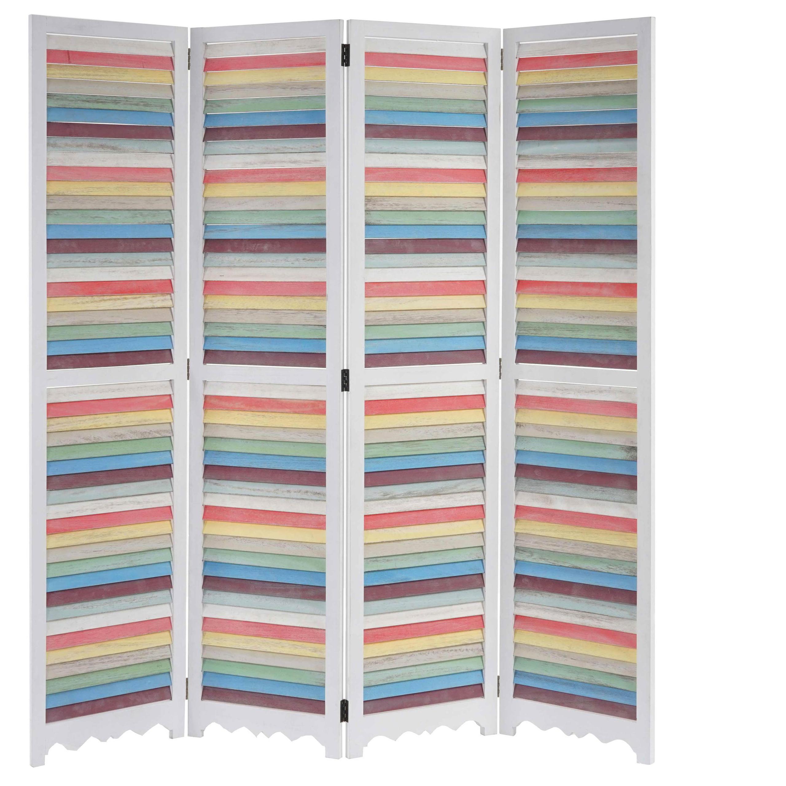 Scheidingswand met 4 panelen GERD, 170x160x2cm, Witte Houten Structuur y Multicolor