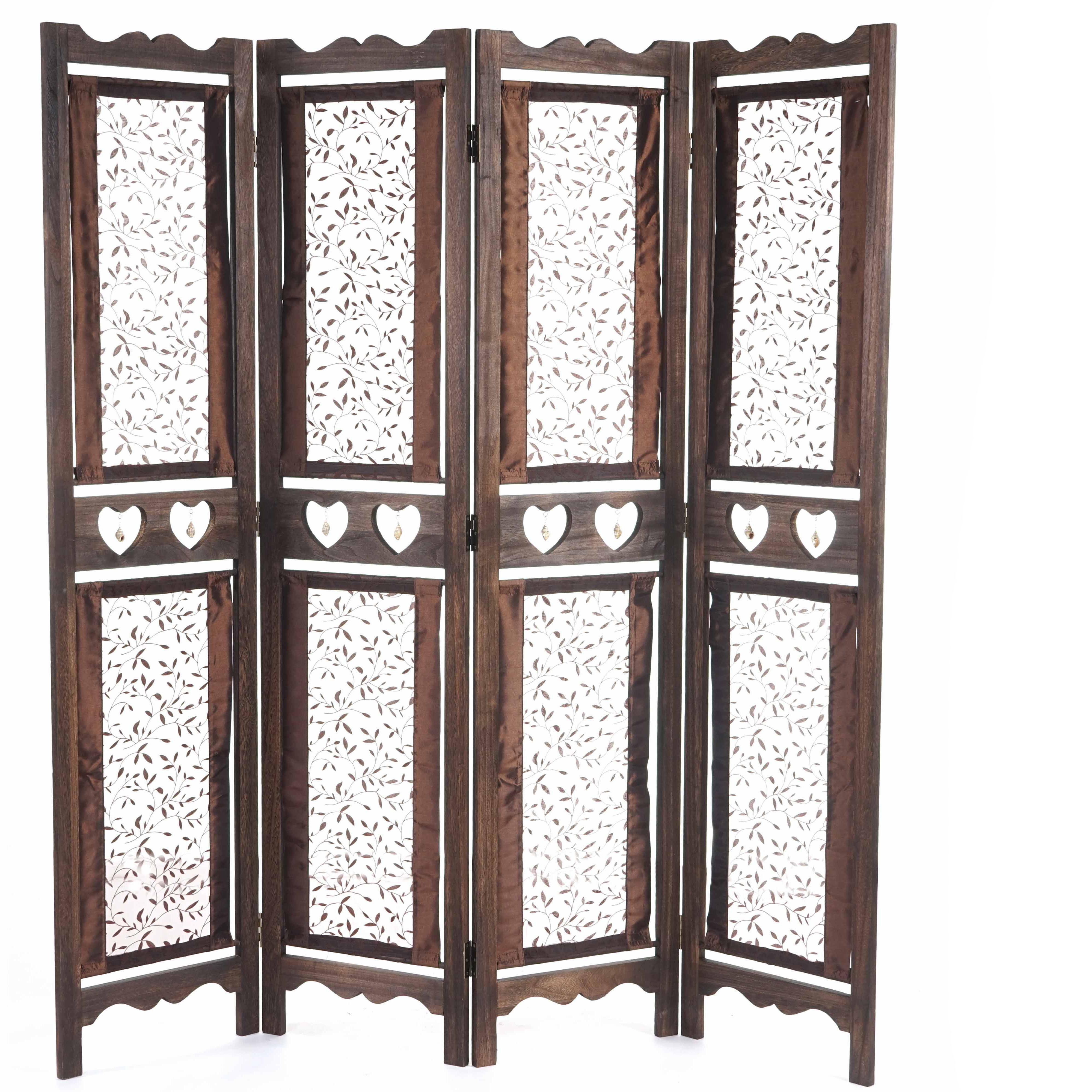 Scheidingswand 4 panelen HADAR, 170x160x2cm, Bruine houtstructuur met stoffen bekleding