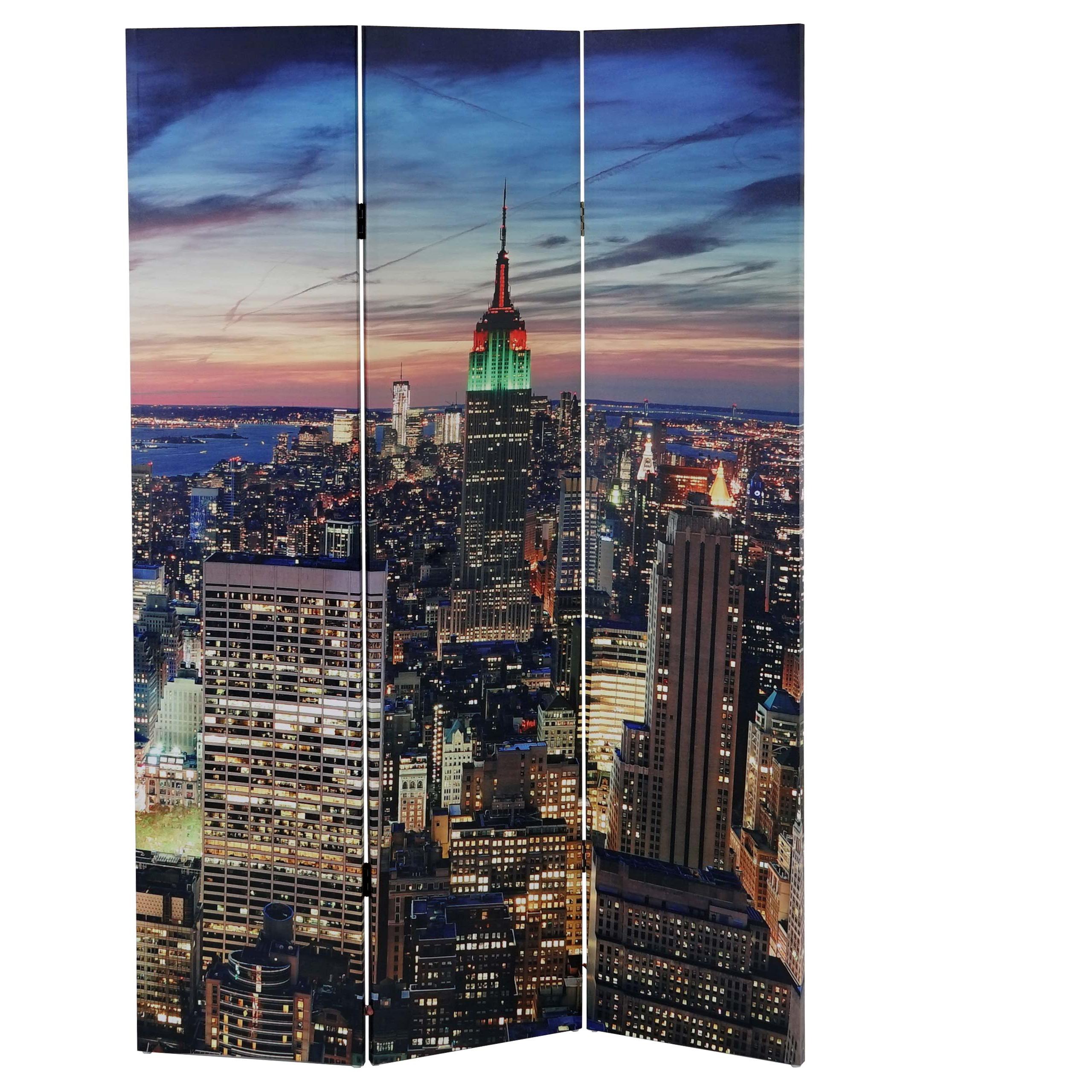 Scheidingswand met 3 panelen LED CITY, 180x120x2,5cm, Zeer Praktisch, Houten frame