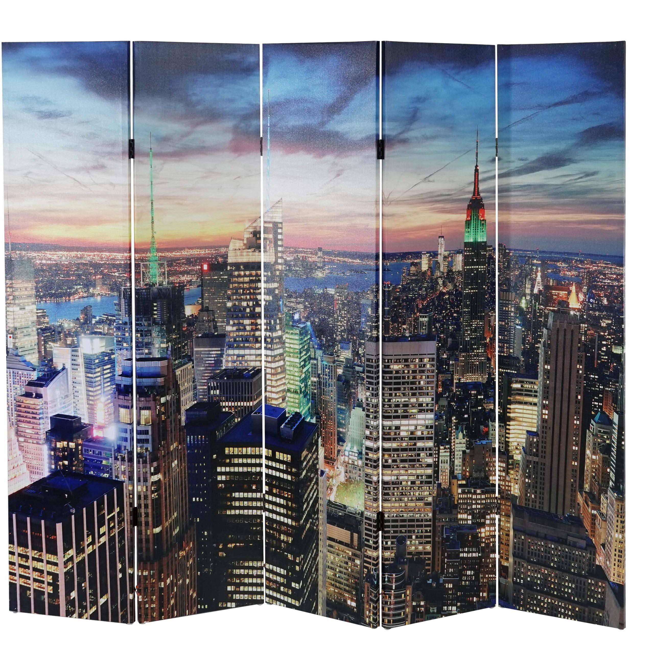 Scheidingswand met 5 panelen LED CITY, 180x200x2,5cm, Zeer Praktisch, Houten frame