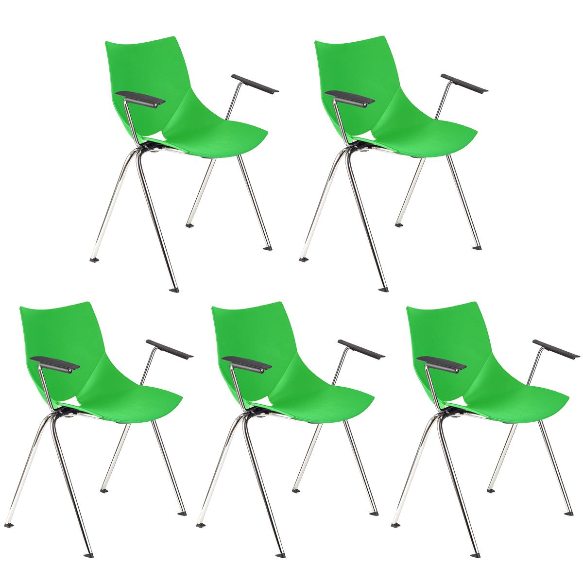 Set van 5 Vergaderstoelen AMIR met armleuningen, Handig en Praktisch, Stapelbaar, Kleur Groen
