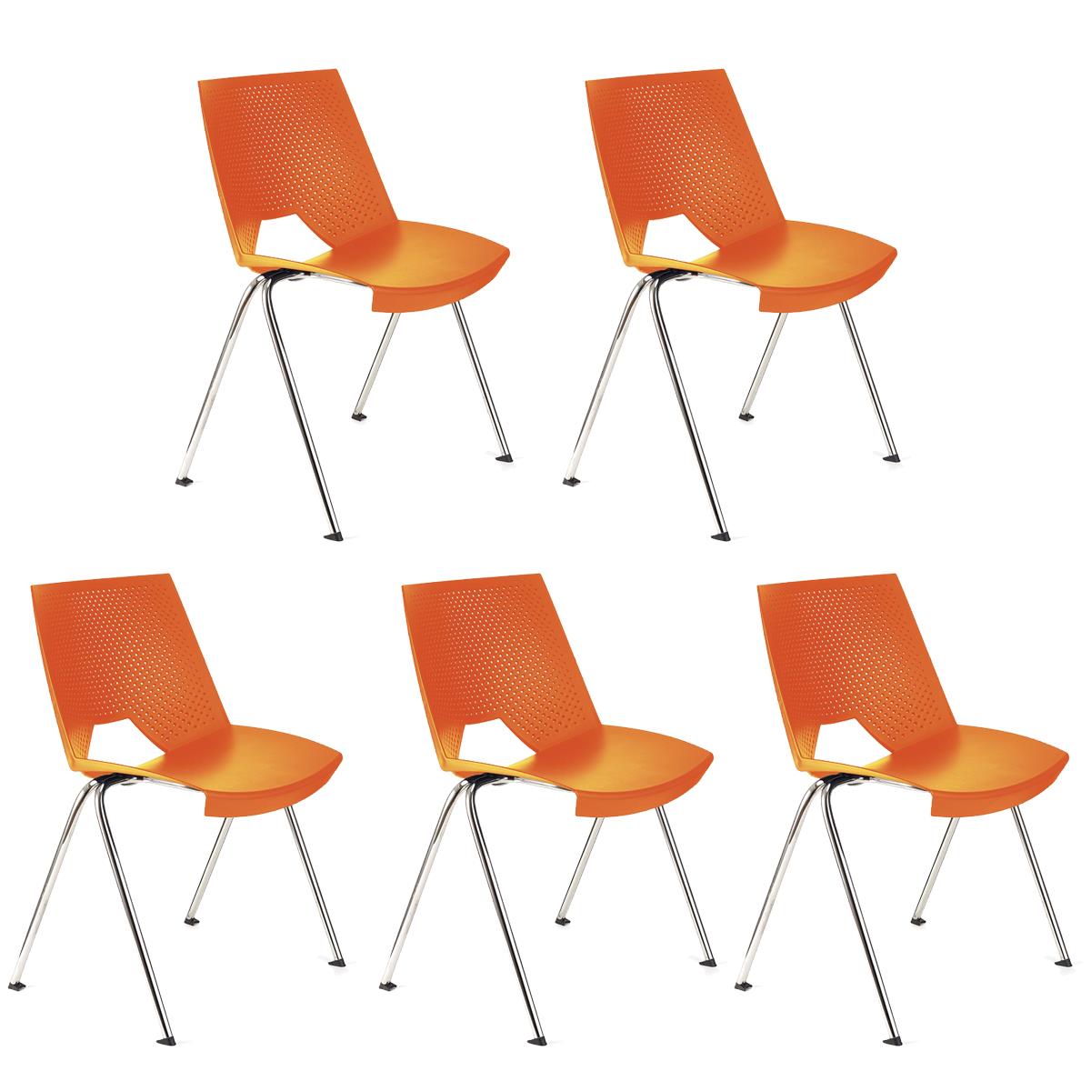Set van 5 Vergaderstoelen ENZO, Comfortabel en Praktisch, Stapelbaar, kleur Oranje