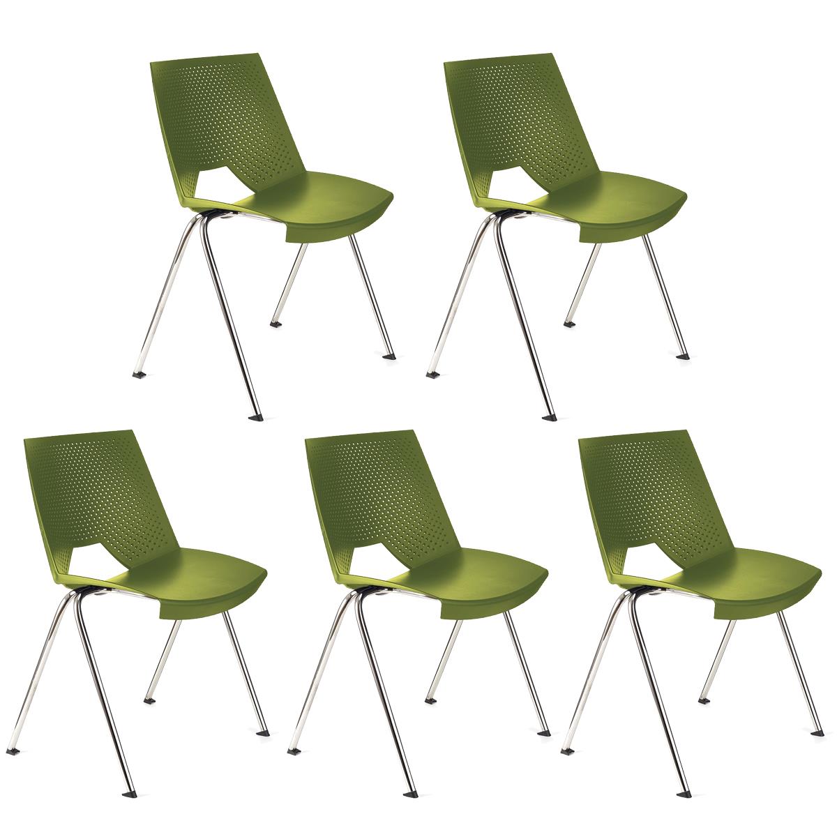 Set van 5 Vergaderstoelen ENZO, Comfortabel en Praktisch, Stapelbaar, kleur Groen