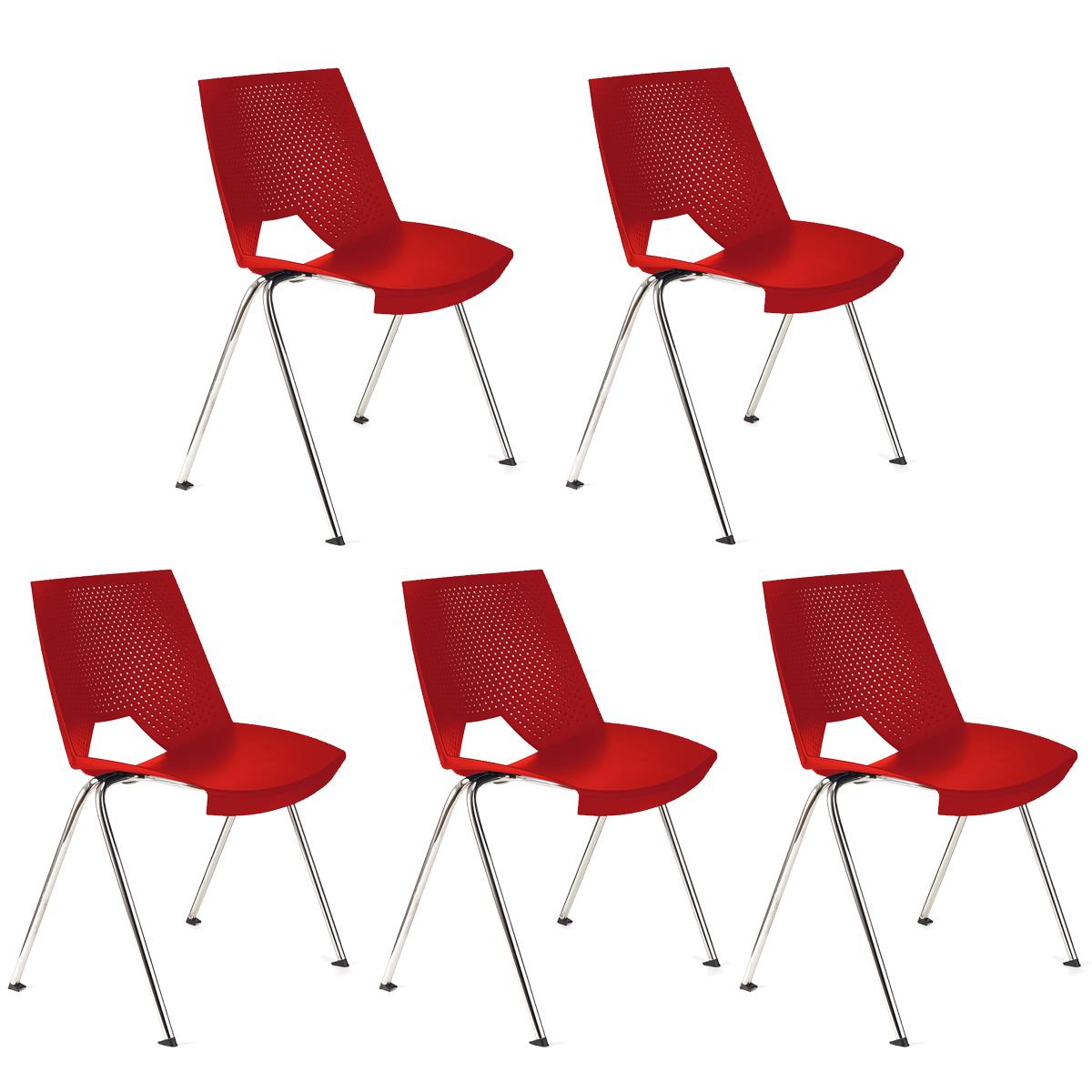 Set van 5 Vergaderstoelen ENZO, Comfortabel en Praktisch, Stapelbaar, kleur Rood