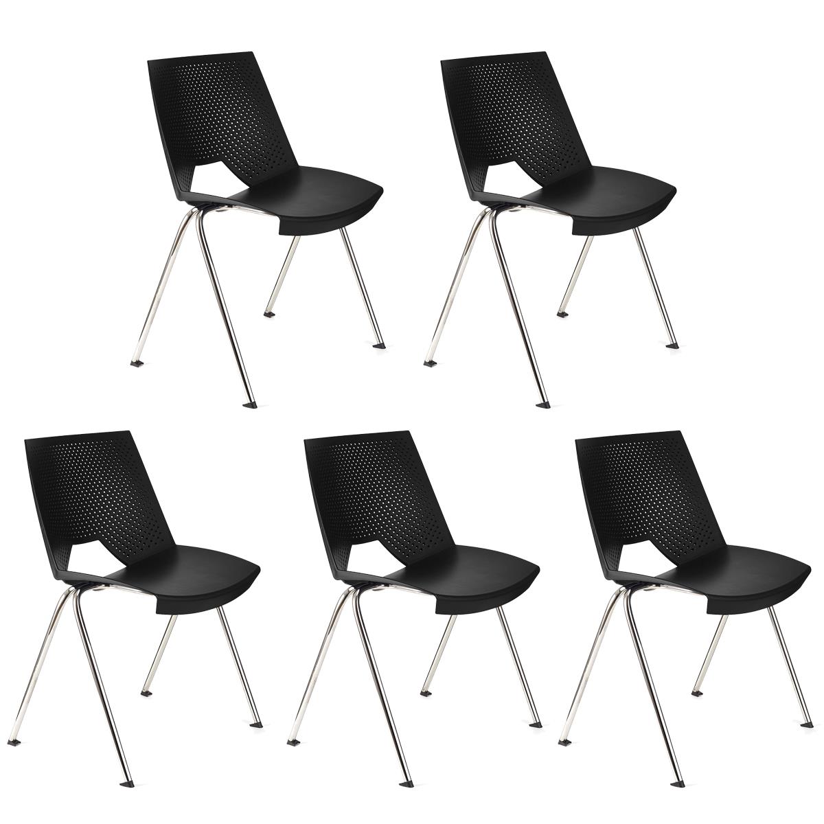 Set van 5 Vergaderstoelen ENZO, Comfortabel en Praktisch, Stapelbaar, kleur Zwart