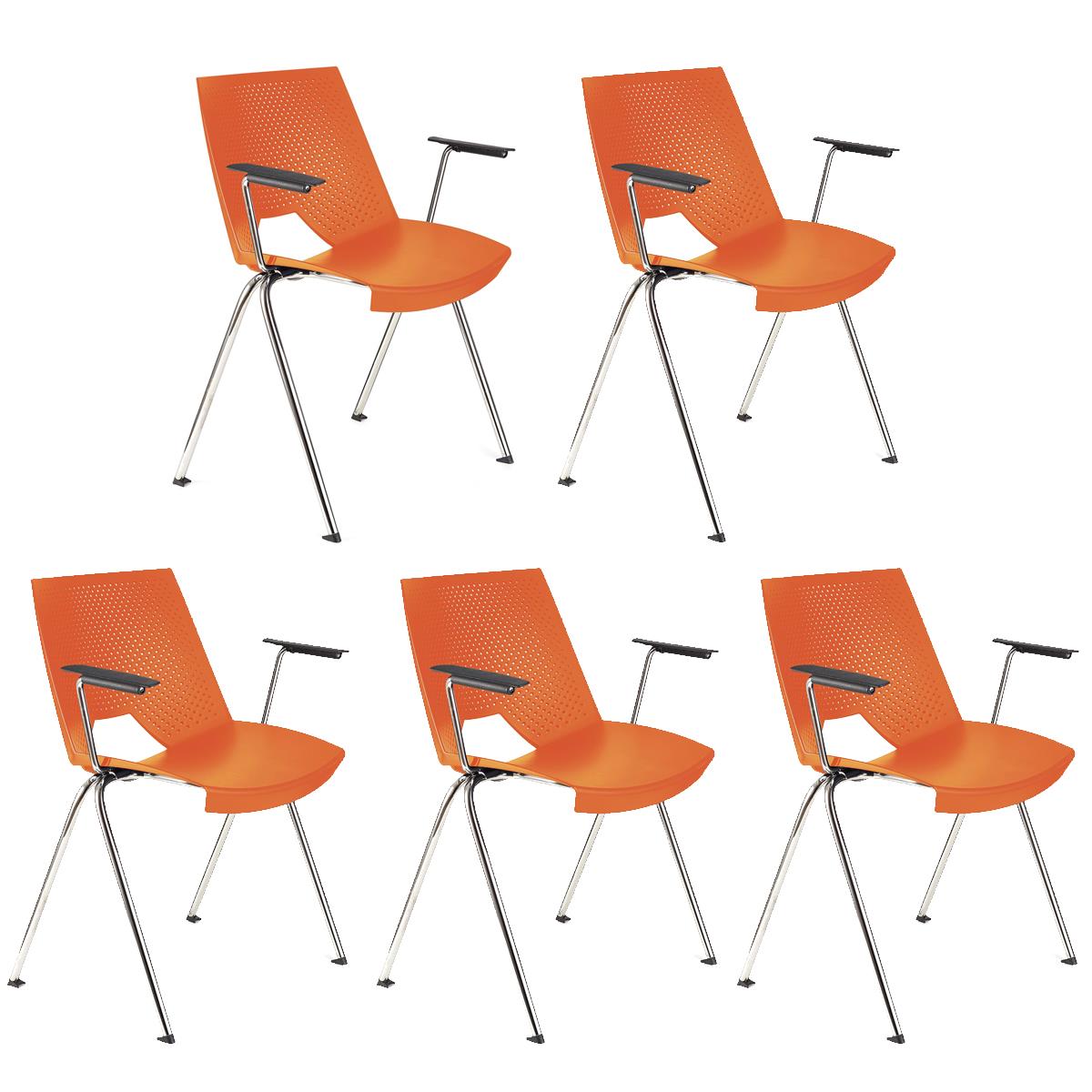 Set van 5 Vergaderstoelen ENZO Met Armleuningen, Comfortabel, Stapelbaar, kleur Oranje
