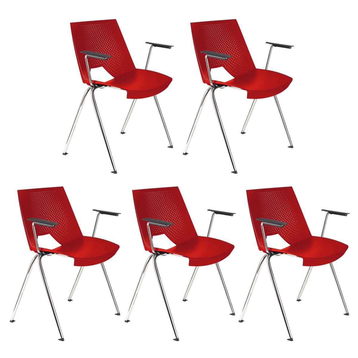 Set van 5 Vergaderstoelen ENZO Met Armleuningen, Comfortabel, Stapelbaar, kleur Rood