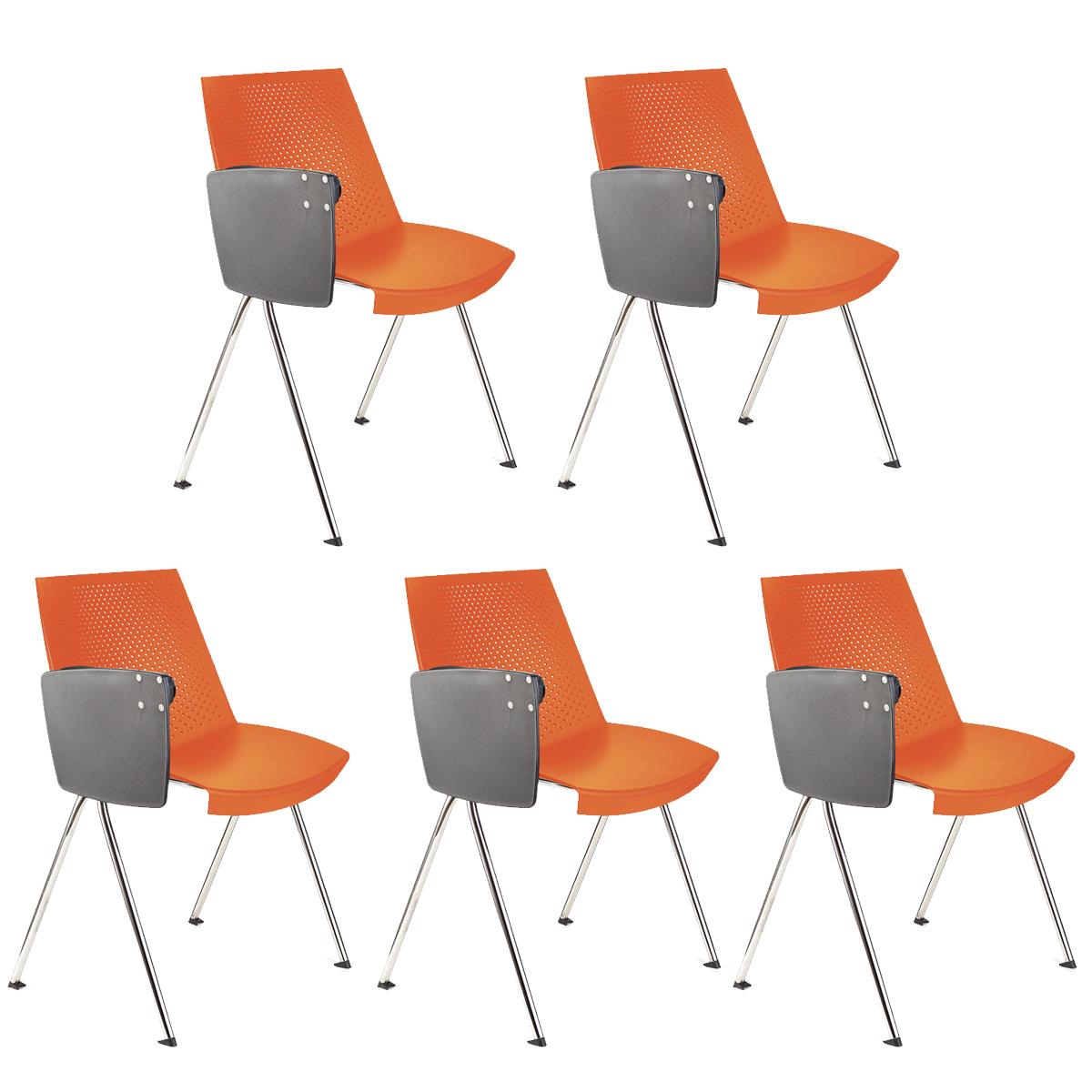 Set van 5 Vergaderstoelen ENZO Met Klaptafeltje, Comfortabel, Stapelbaar, Kleur Oranje