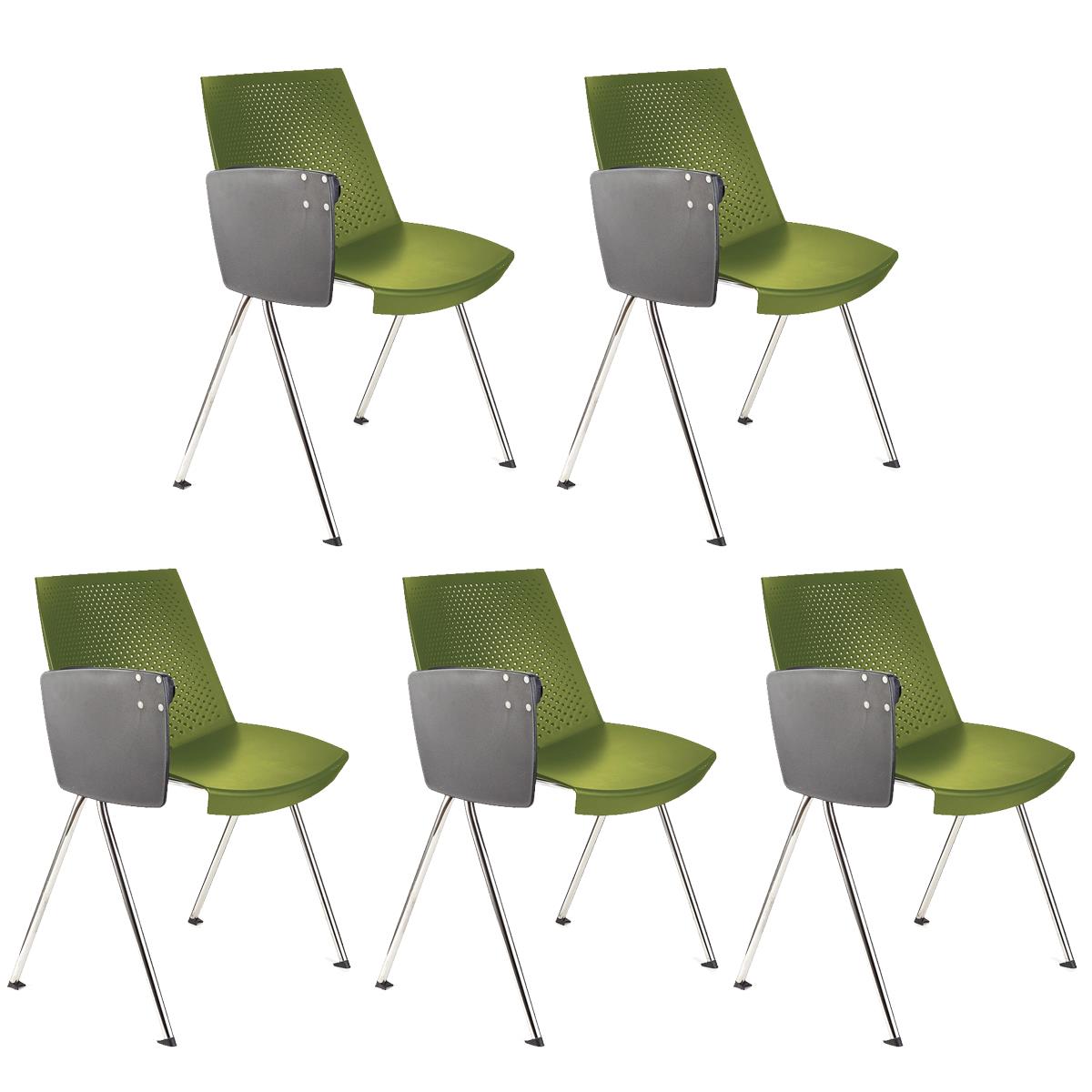Set van 5 Vergaderstoelen ENZO Met Klaptafeltje, Comfortabel, Stapelbaar, Kleur Groen