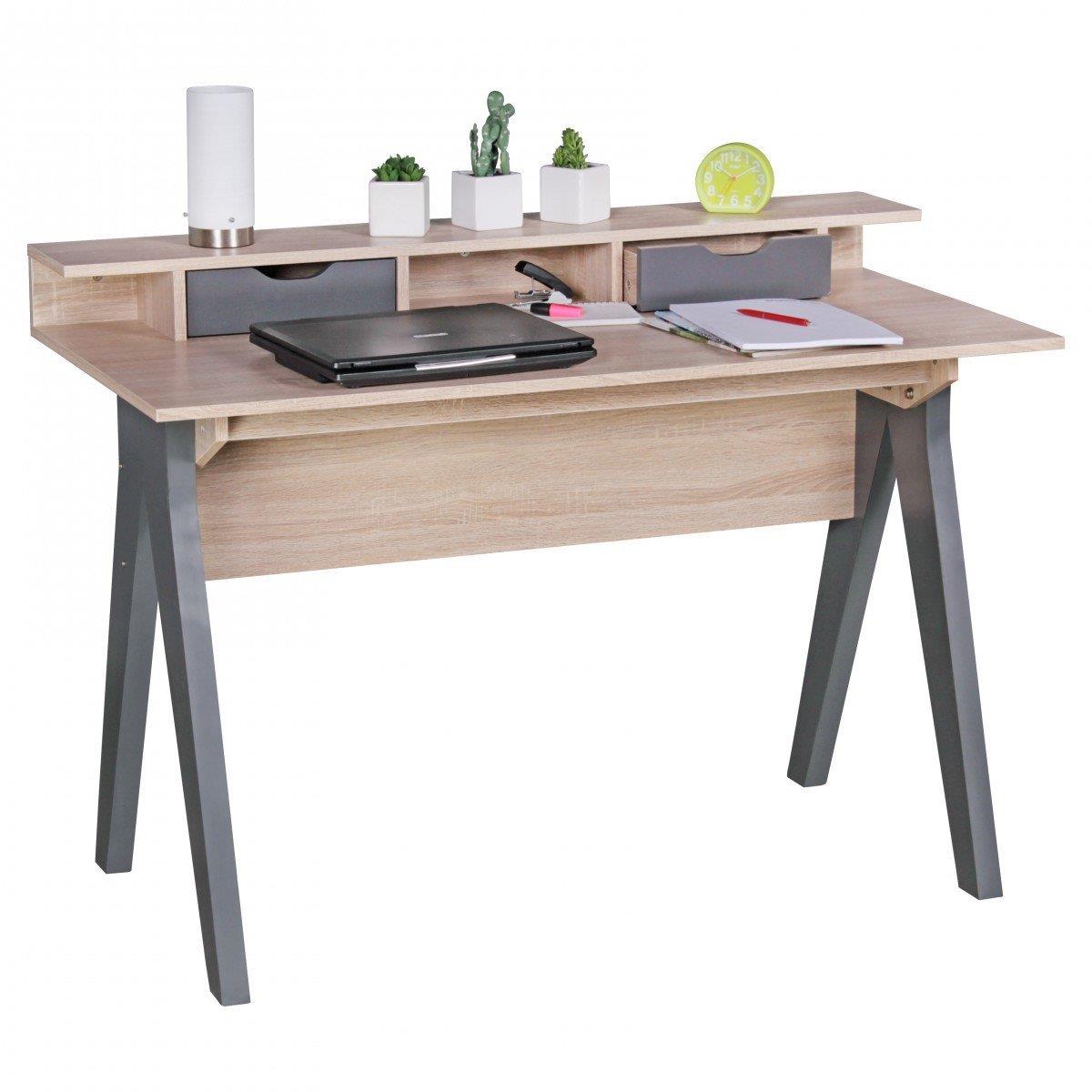 Computertafel MILA, Modern Ontwerp, Afmetingen 120x59x86 cm, in Hout Kleur Eik