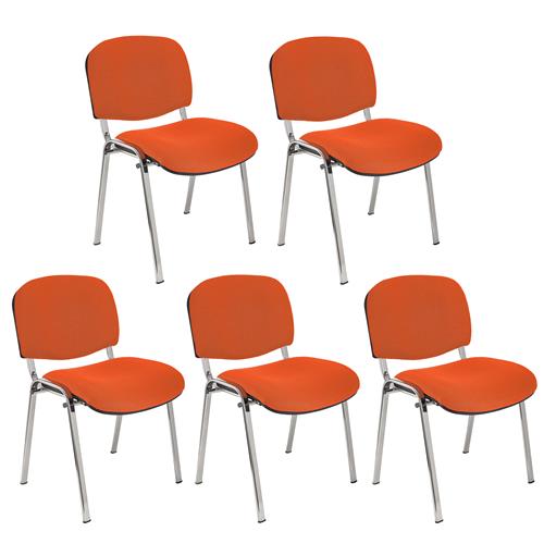 Set van 5 Vergaderstoelen MOBY BASE, Comfortabel en praktisch, Kleur Oranje en Chromen Poten