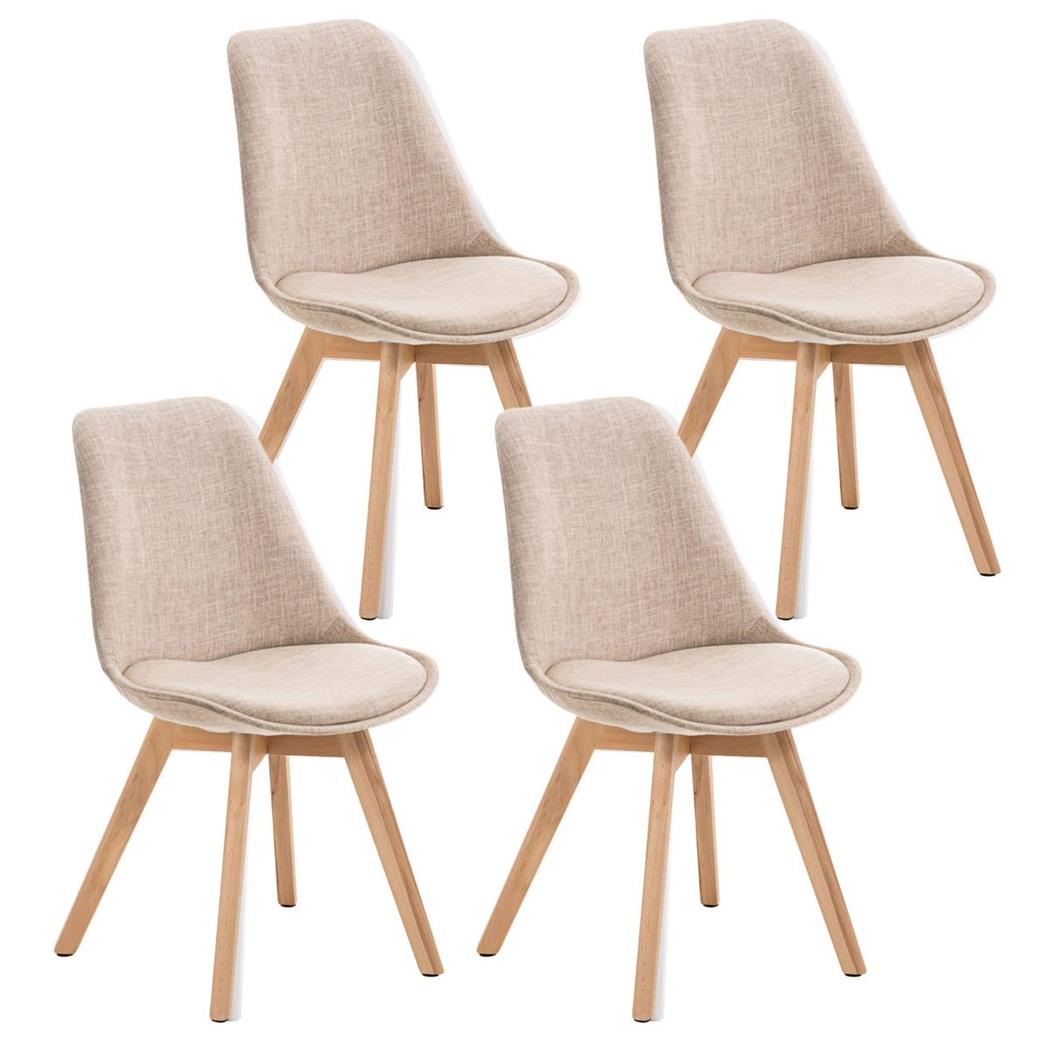 SET van 4 LOREN STOF Stoelen, met Lichthouten Poten, Beige