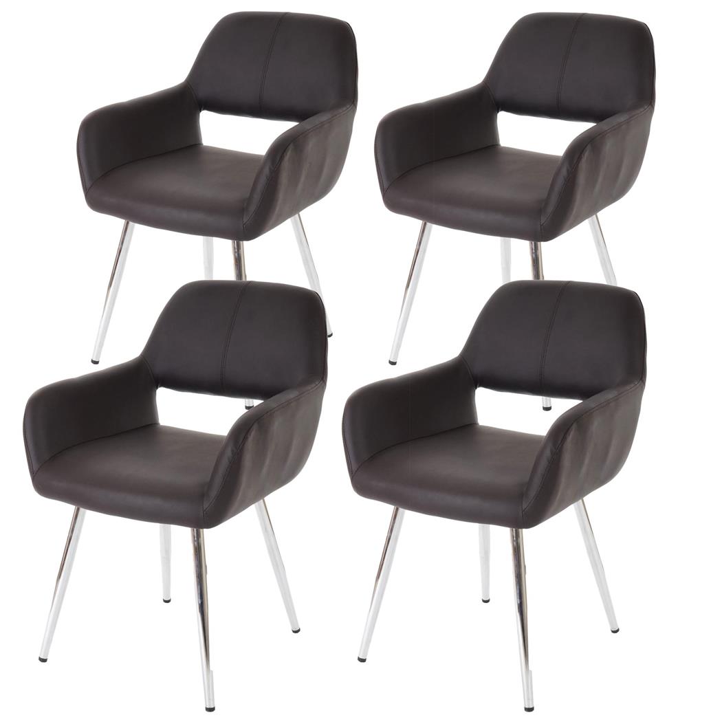 SET van 4 CALISA Stoelen, Trendy Design, Metalen Onderstel, in Bruin Leder