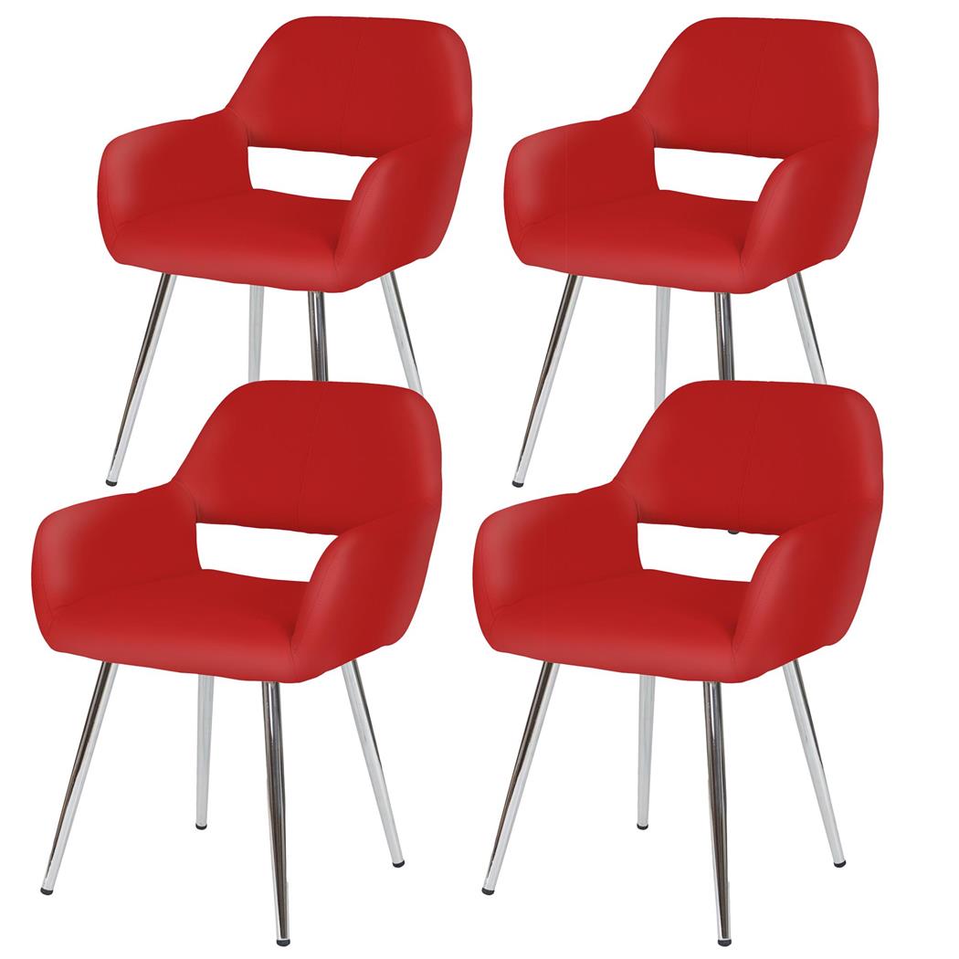 SET van 4 CALISA Stoelen, Trendy Design, Metalen Onderstel, in Rood Leder