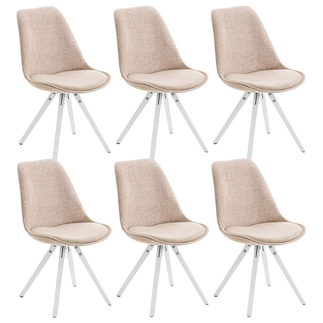 Set van 6 Eetkamerstoelen BAHIA, in Crèmekleurige Stof en Witte Poten