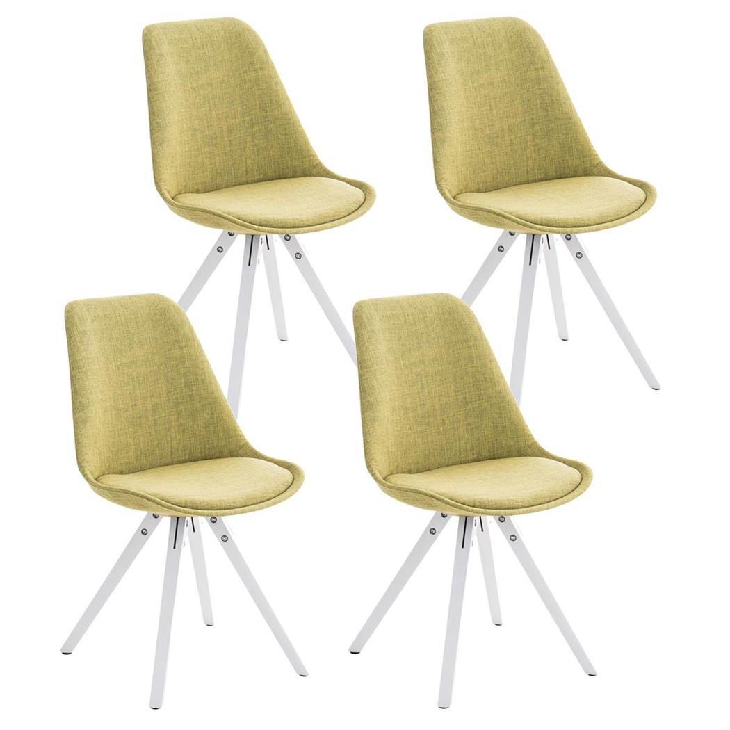 Set van 4 Eetkamerstoelen BAHIA, in Groene Stof en Witte Poten