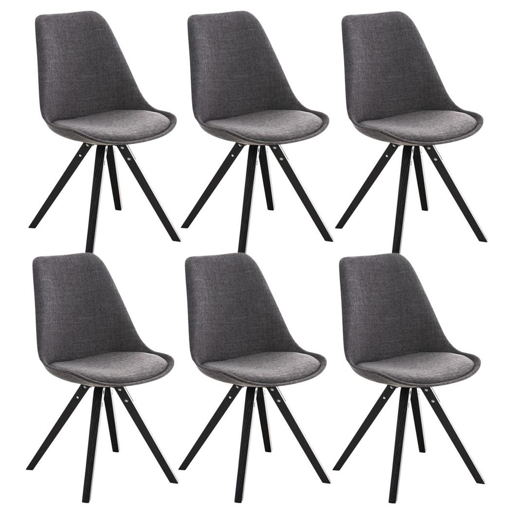Set van 6 Eetkamerstoelen BAHIA, in Lichtgrijze Stof en Zwarte Poten
