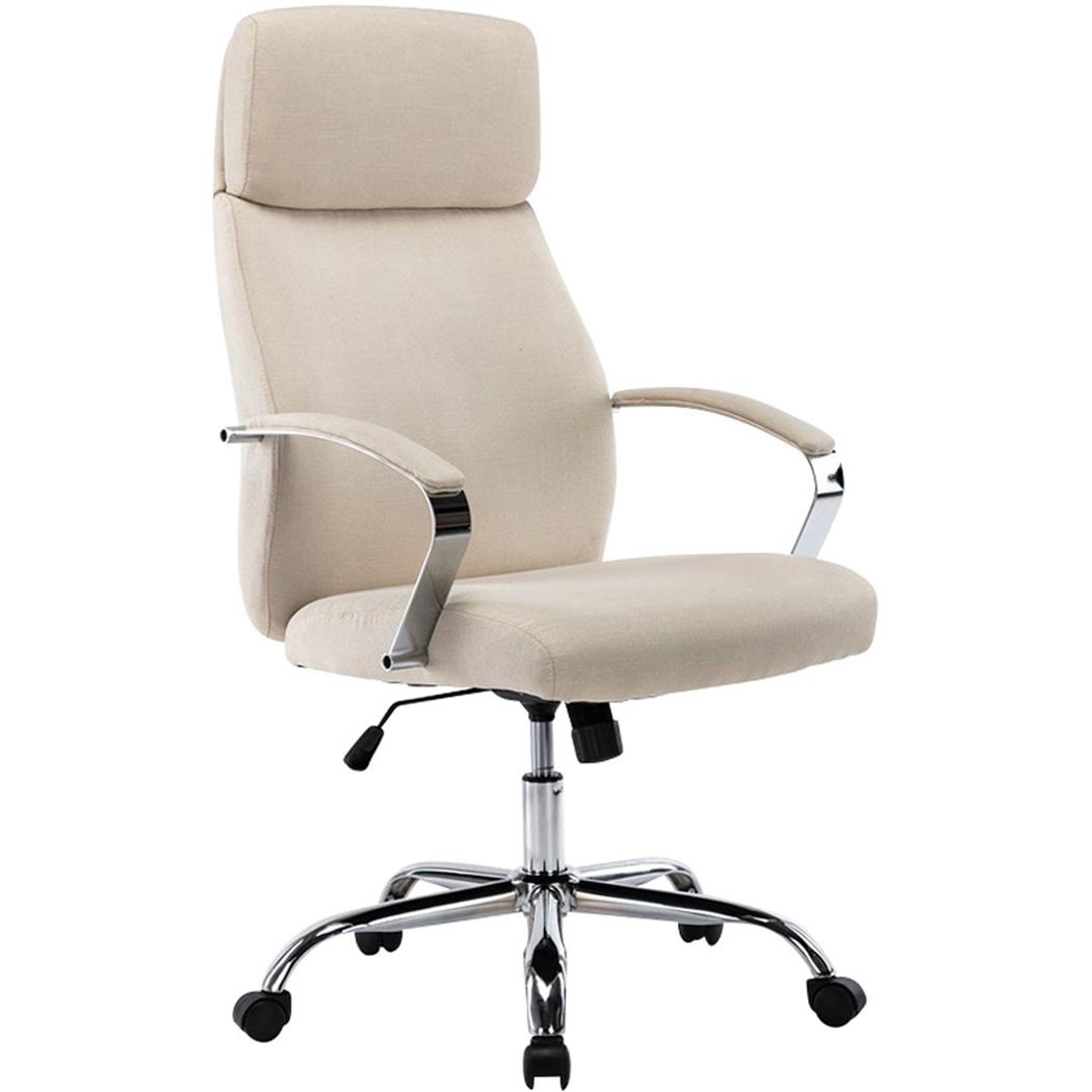 Directiestoel RONDAS STOF, Elegant Ontwerp, Chromen onderstel en Armleuningen, Beige