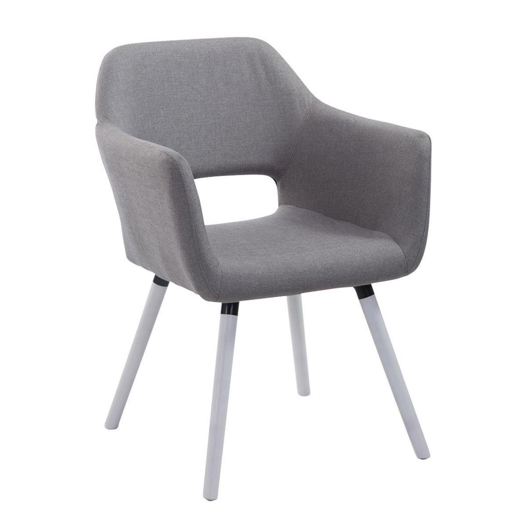 Eetkamerstoel KALUM, Witte Poten, Stoffen Bekleding, Kleur Grijs