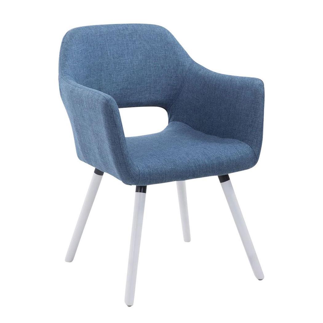 Eetkamerstoel KALUM, Witte Poten, Stoffen Bekleding, Kleur Blauw