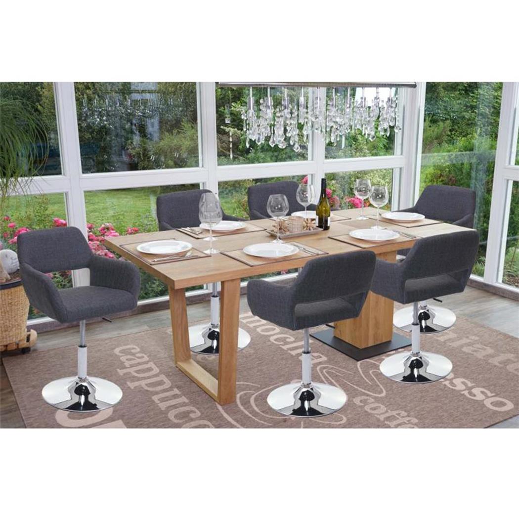 Set van 6 Eetkamerstoelen UPPSALA STOF, in hoogte verstelbaar, Ronde Chrome Voet, Donkergrijs