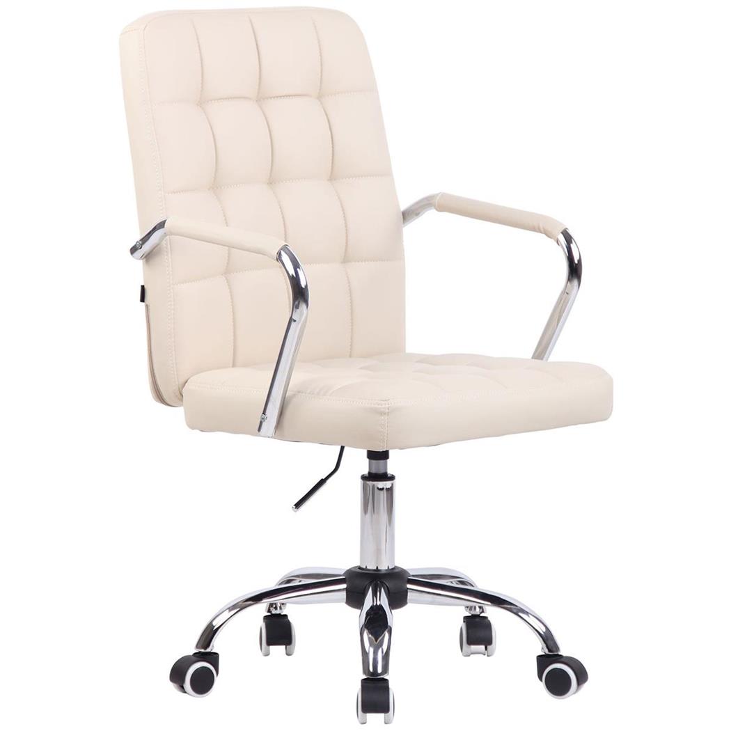Bureaustoel TENDER, Dikke Vulling, Metalen Onderstel, Bekleed met Beige Leder