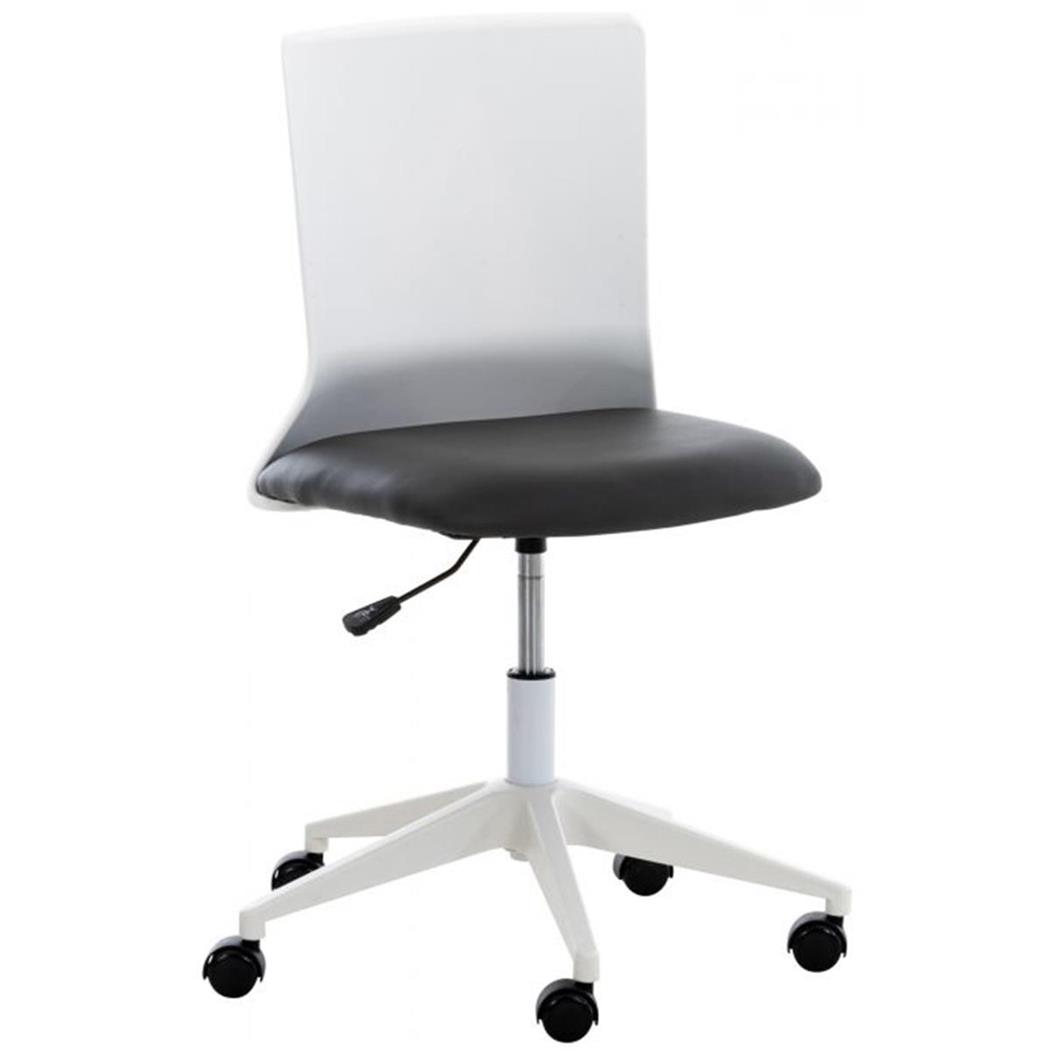 Bureaustoel TURRY, Wit Frame, Zitting Bekleed met Donkergrijs Leder
