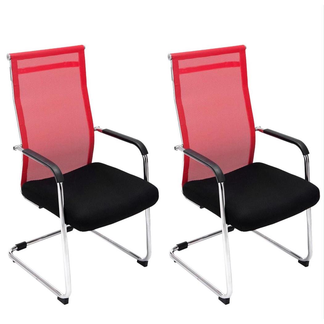 Set van 2 Vergaderstoelen BRAMEN, Metalen Frame, met Mesh Rugleuning, Zwart/Rood