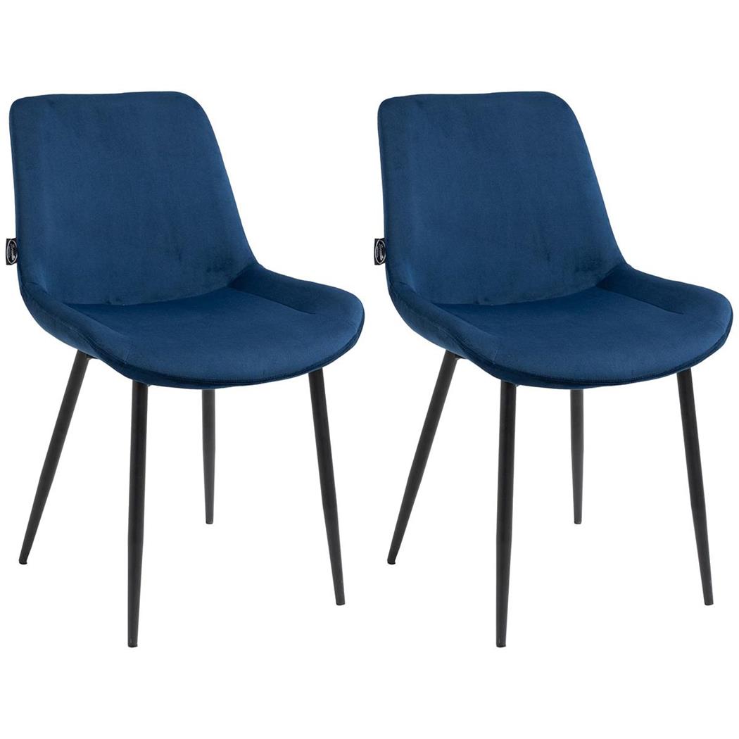 Set van 2 Bezoekers-/eetkamerstoelen VICKY FLUWEEL, Stevig en Comfortabel, Zwarte Poten, Blauw