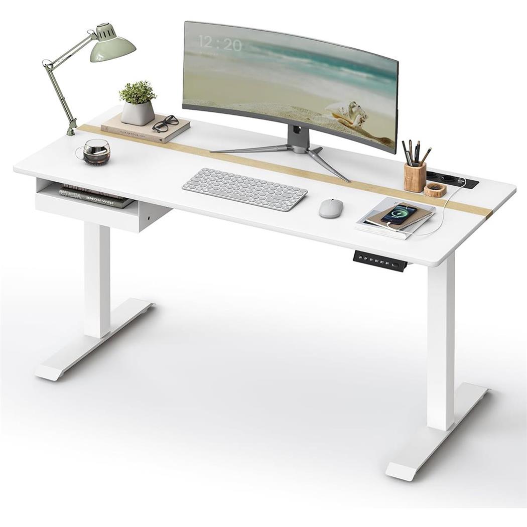 Zit-Sta Bureau EVEREST, 120 x 60 x 72-120 cm, in Hoogte Verstelbaar, Wit Blad en Wit Frame