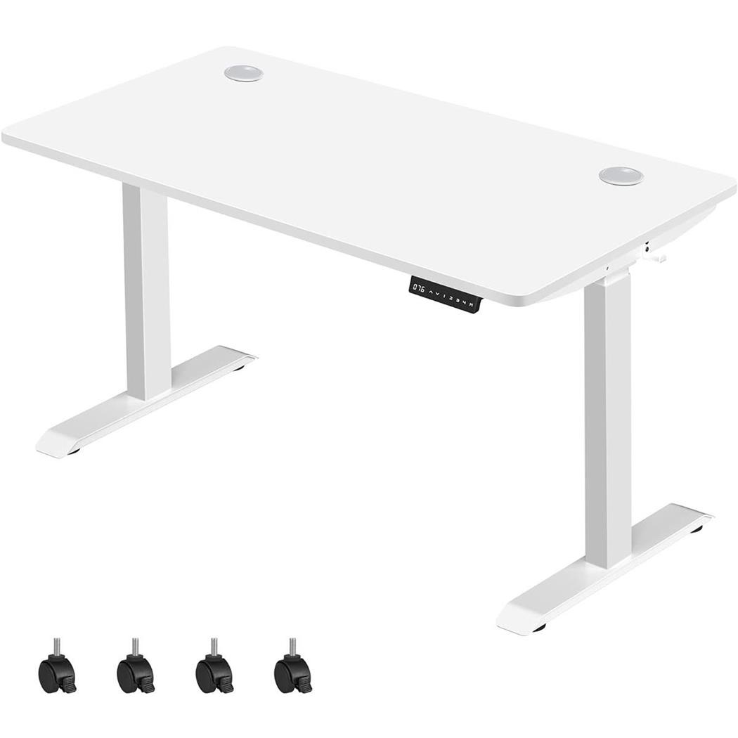 Zit-Sta Bureau MAKALU, 120 x 60 x 71-117 cm, in Hoogte Verstelbaar, Wit Blad en Wit Frame