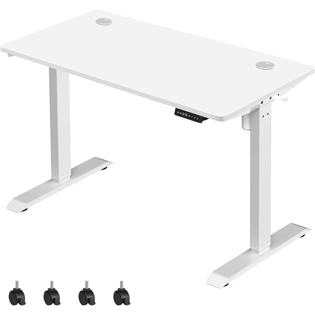 Zit-Sta Bureau ANETO, 140 x 70 x 73,5 -119 cm, Geheugenfunctie met 3 Hoogtes, Wit Blad en Wit Frame