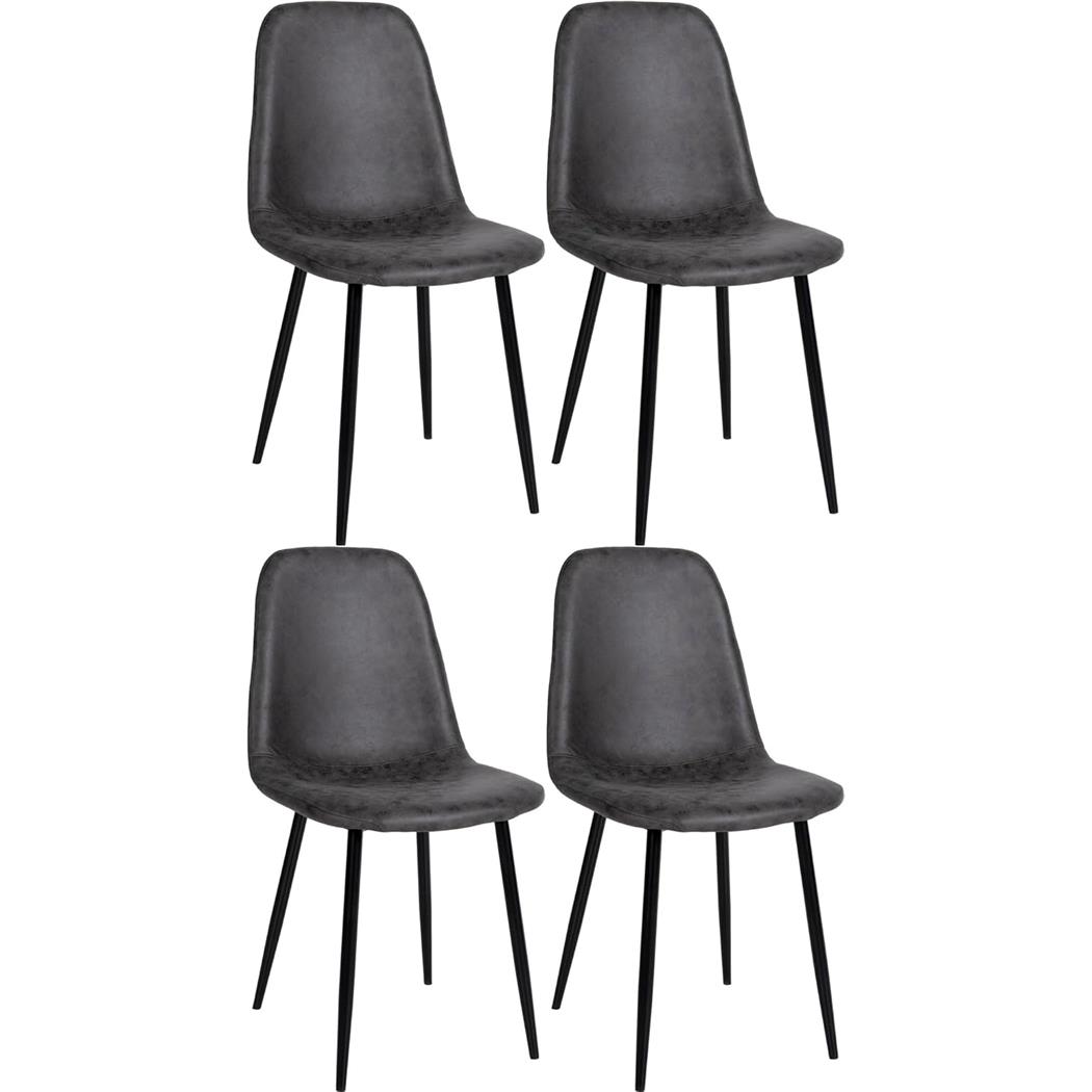 Set van 4 Vergaderstoelen NAIPES, Stevig en Comfortabel, Zwarte Poten, Donkergrijs Vintage Leder