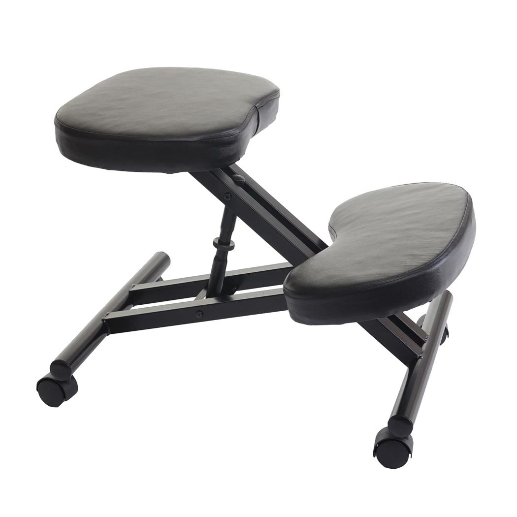 DEMO# Ergonomische Kniestoel MONTY, Verstelbare hoogte, Metalen structuur, Zwart Leder
