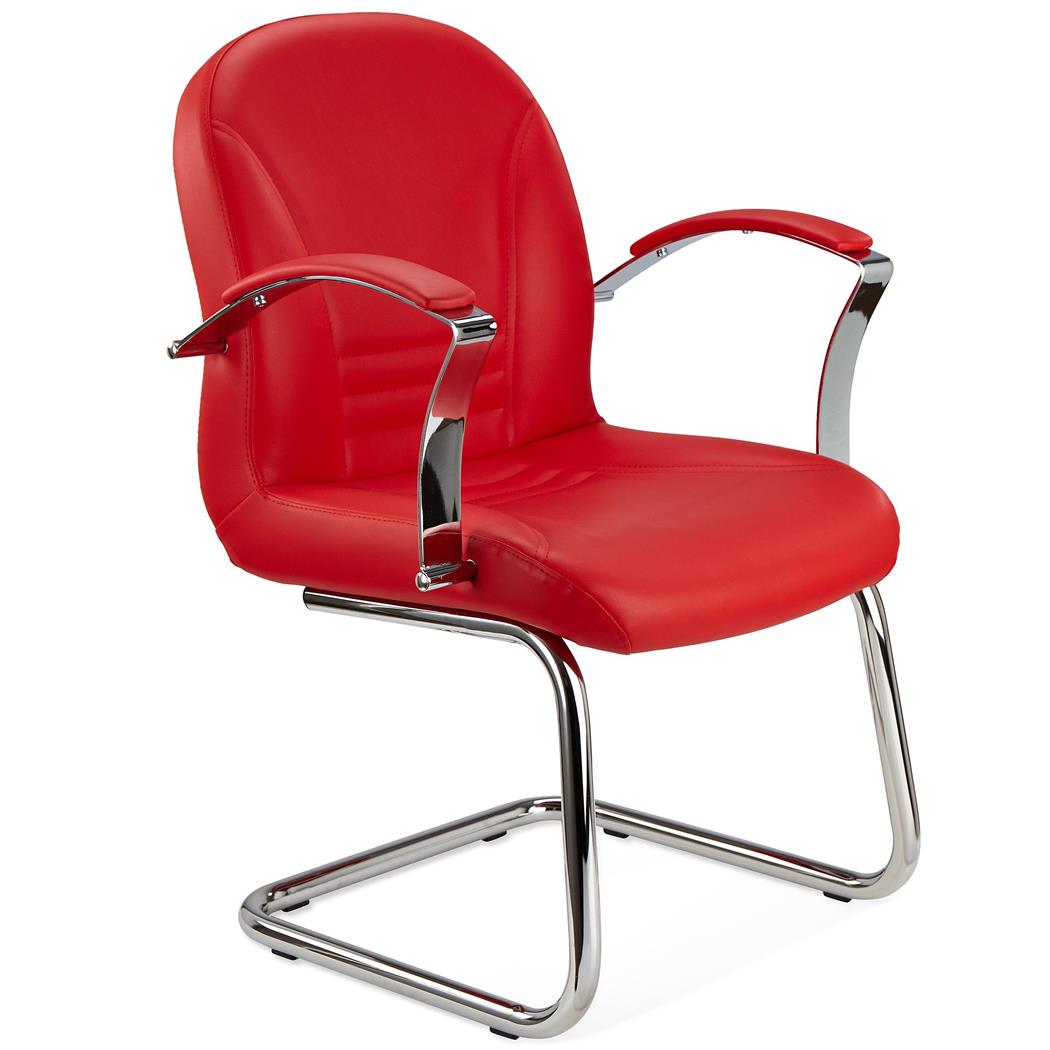 DEMO# Vergaderstoel CANCUN, Elegant Ontwerp, Metalen Frame, Rood Lederen Bekleding