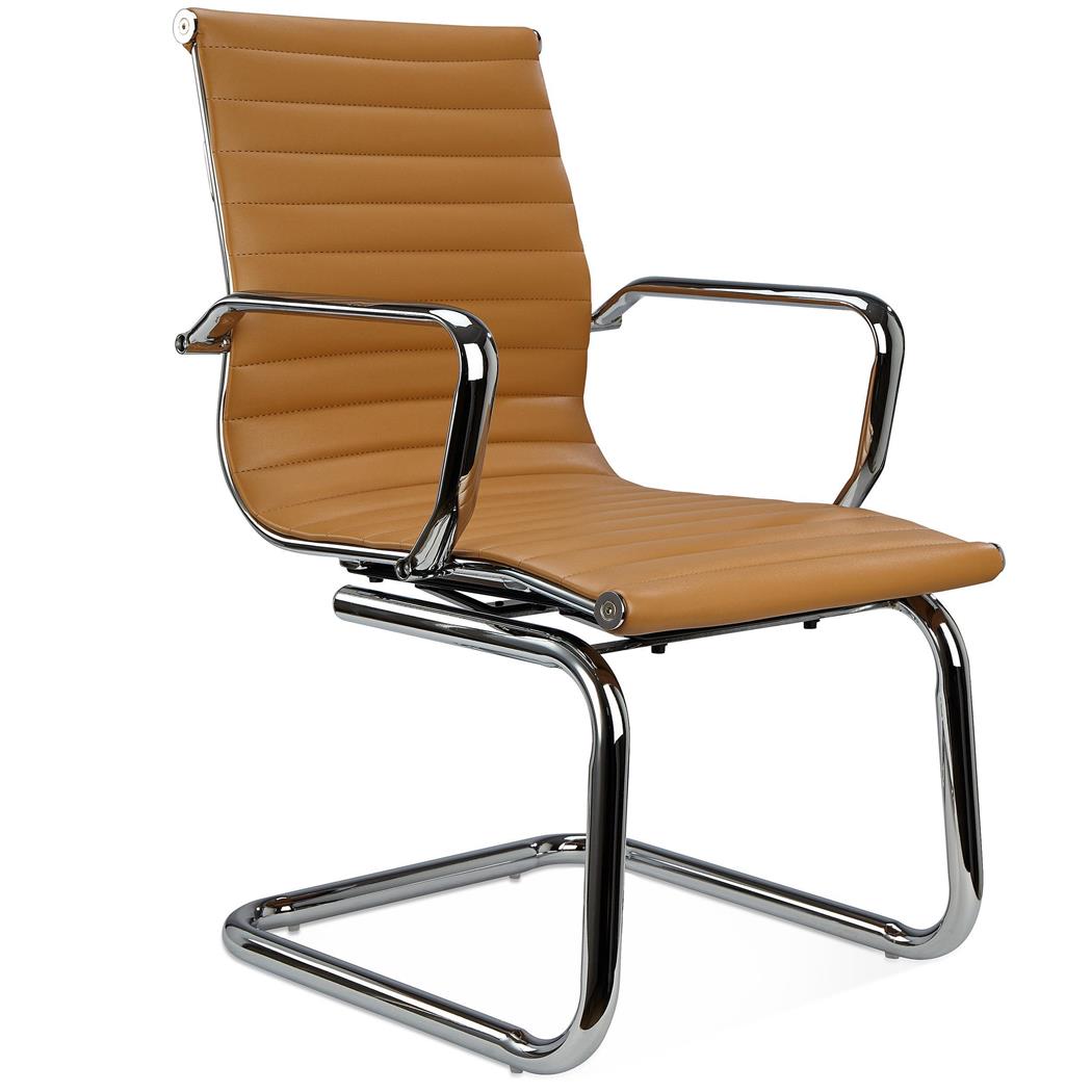 DEMO# Vergaderstoel CHICAGO, Elegant ontwerp, Metalen Structuur, in Bruin Leder