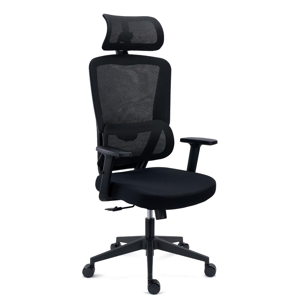 Ergonomische Bureaustoel SUPRA, Hoofdsteun, Lendensteun, Mesh en Stof, Zwart