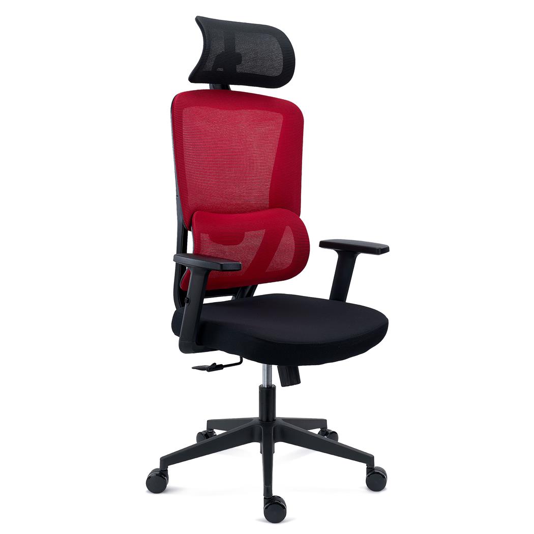 Ergonomische Bureaustoel SUPRA, Hoofdsteun, Lendensteun, Mesh en Stof, Rood
