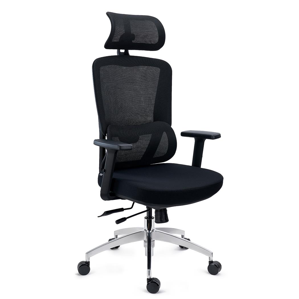 Ergonomische Bureaustoel SUPRA MAX, Hoofdsteun, Verstelbare Zitting, Mesh en Stof, Zwart