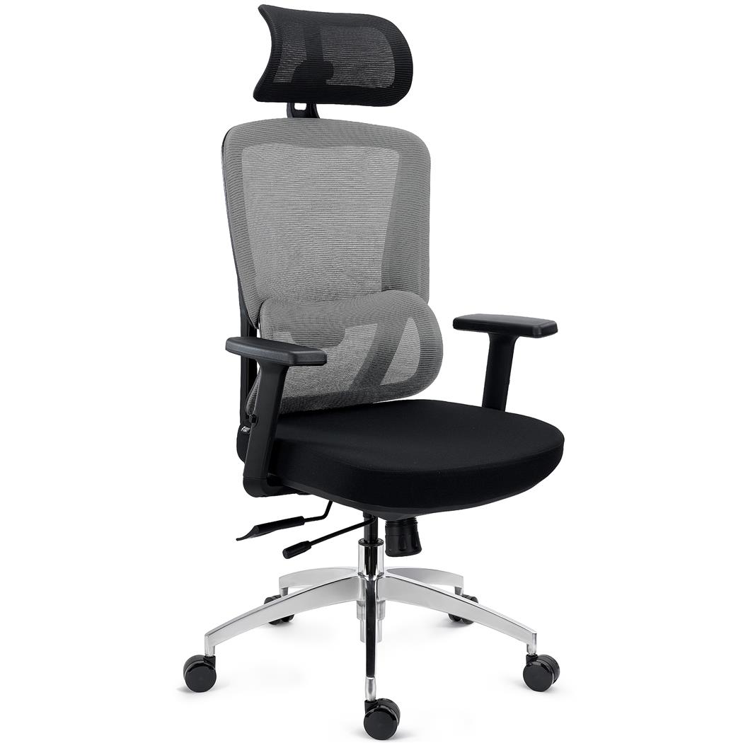 Ergonomische Bureaustoel SUPRA MAX, Hoofdsteun, Verstelbare Zitting, Mesh en Stof, Grijs