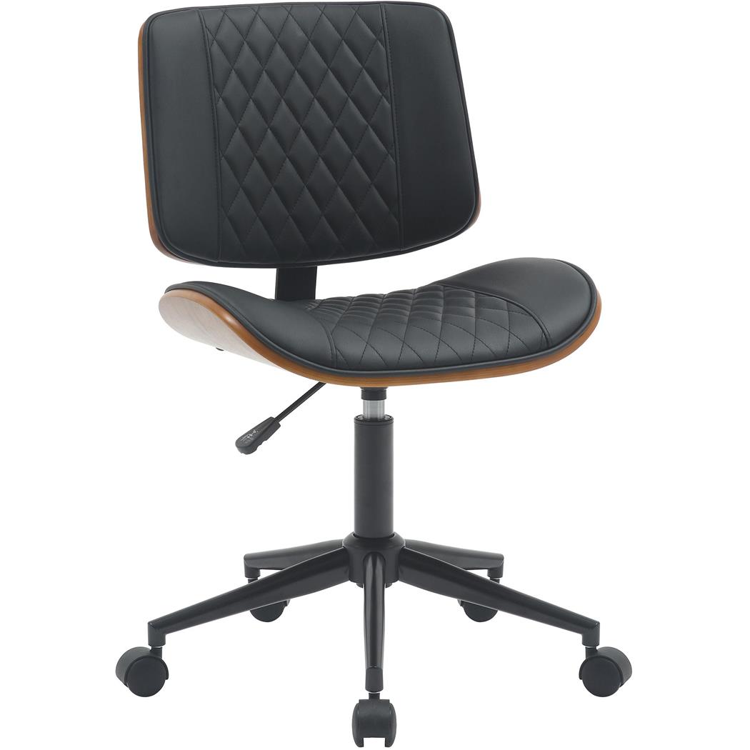 Bureaustoel MARION, Elegant Design, Zwart Metalen Onderstel in Walnoothout en Zwart Leder