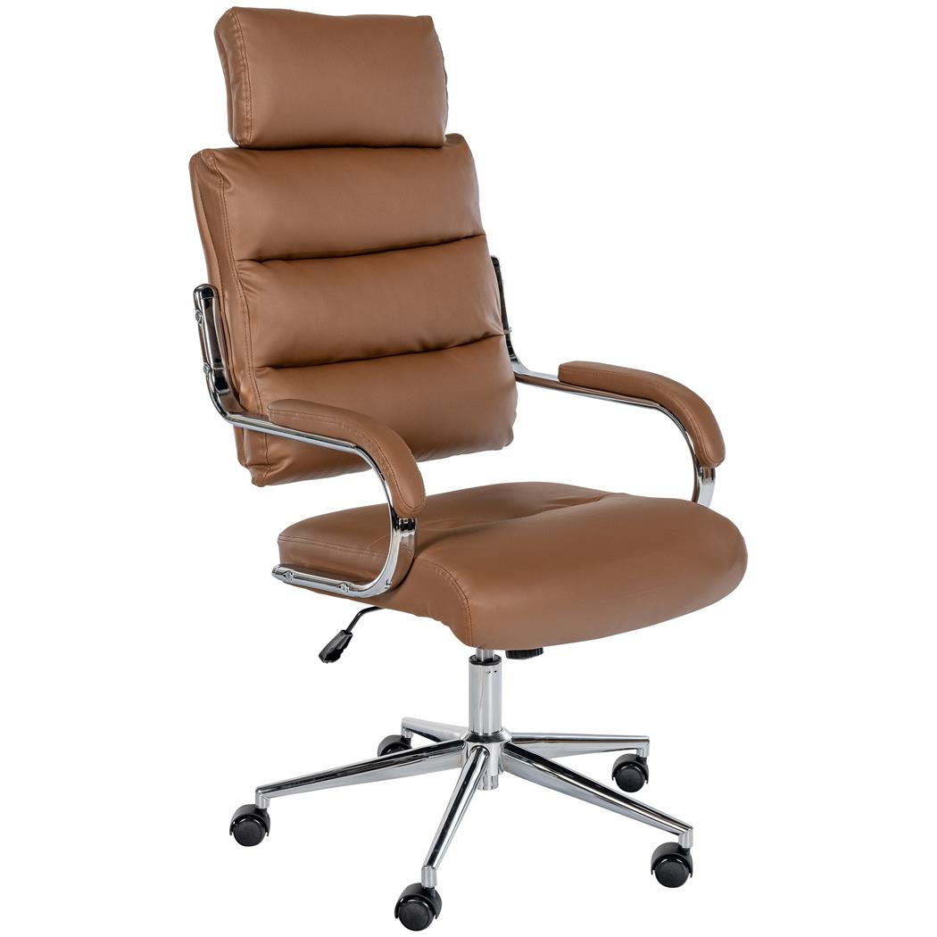 Bureaustoel SALEM, Metalen Onderstel, Elegant en Comfortabel, in Lichtbruin Leder