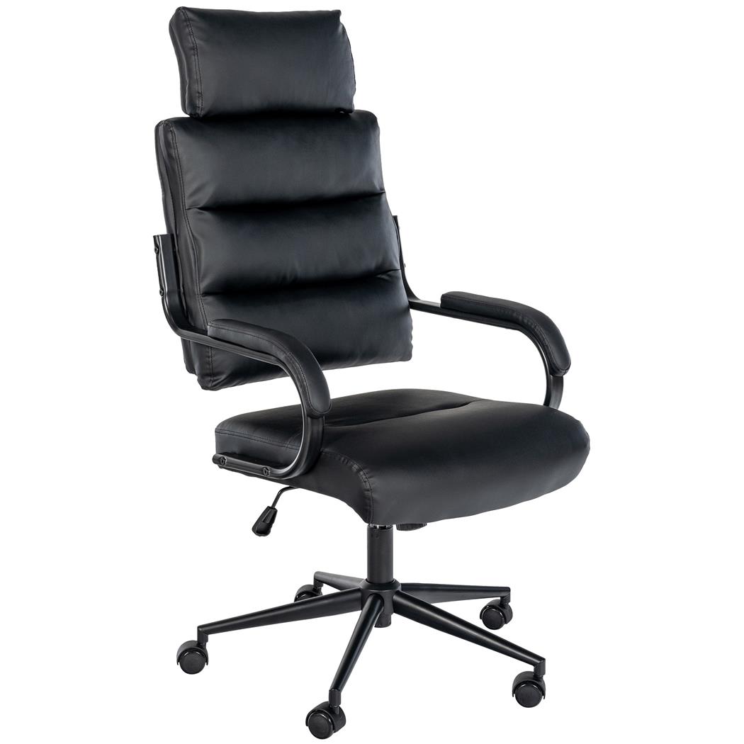 Bureaustoel SALEM, Elegant en Comfortabel, Zwart Onderstel. in Zwart Leder