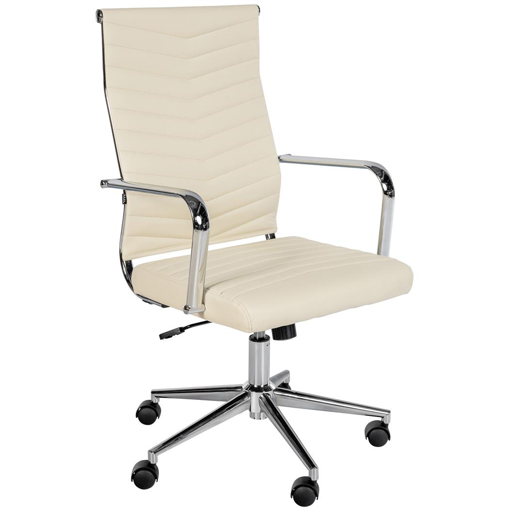 Bureaustoel KOBE, Metalen Onderstel, Elegant Stikselontwerp, in Beige Leder