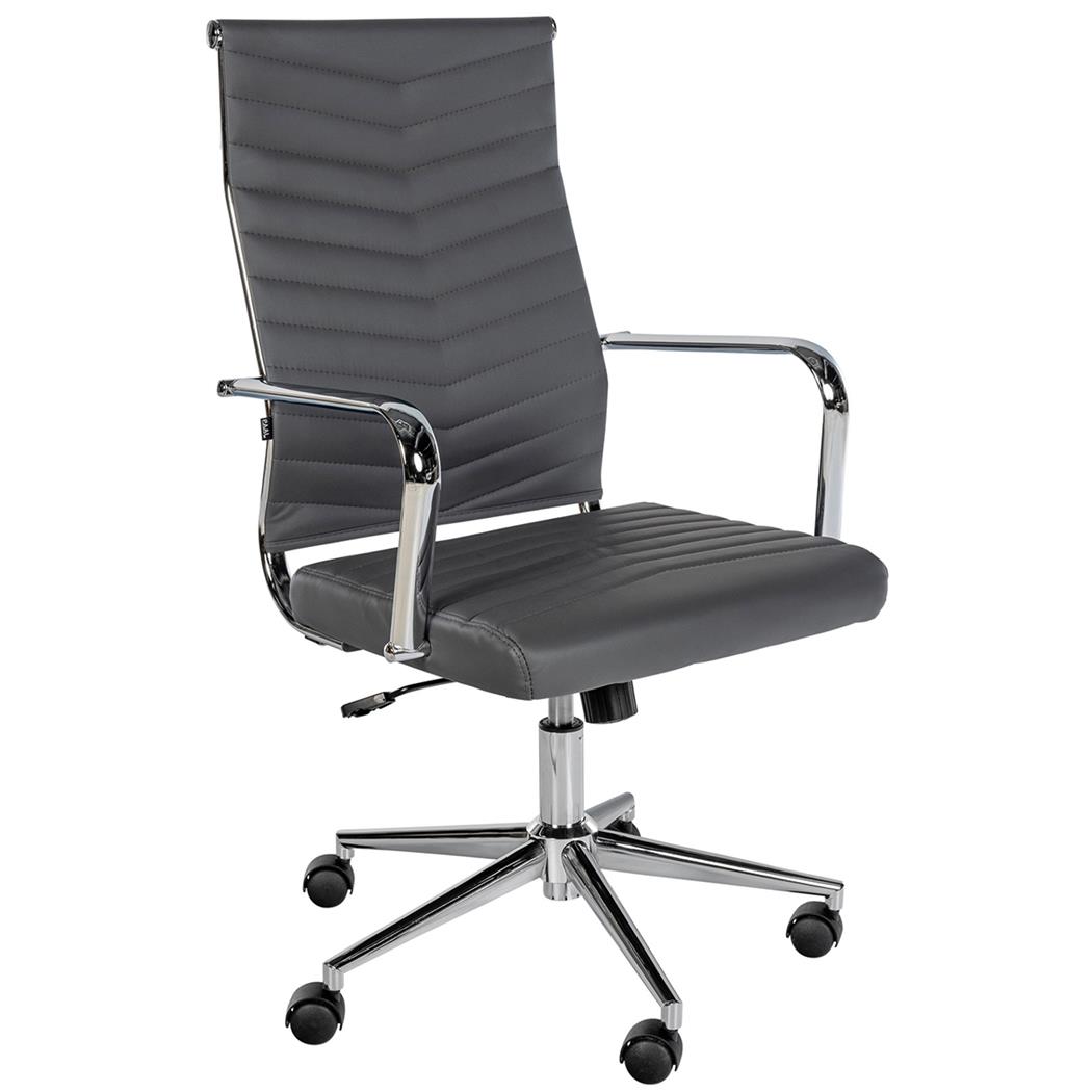 Bureaustoel KOBE, Metalen Onderstel, Elegant Stikselontwerp, in Grijs Leder